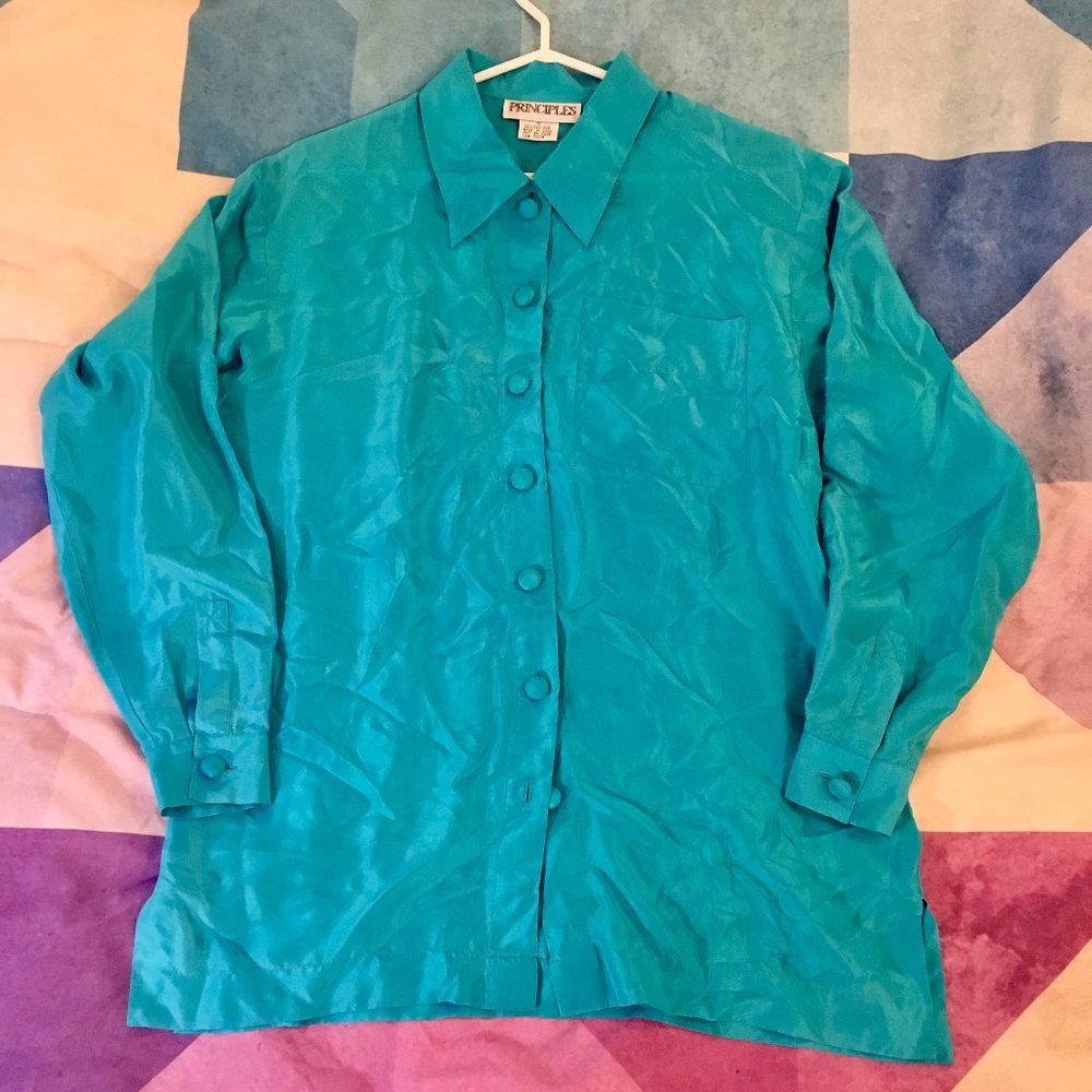 PRINCIPLES Turquoise Silk Blouse 10